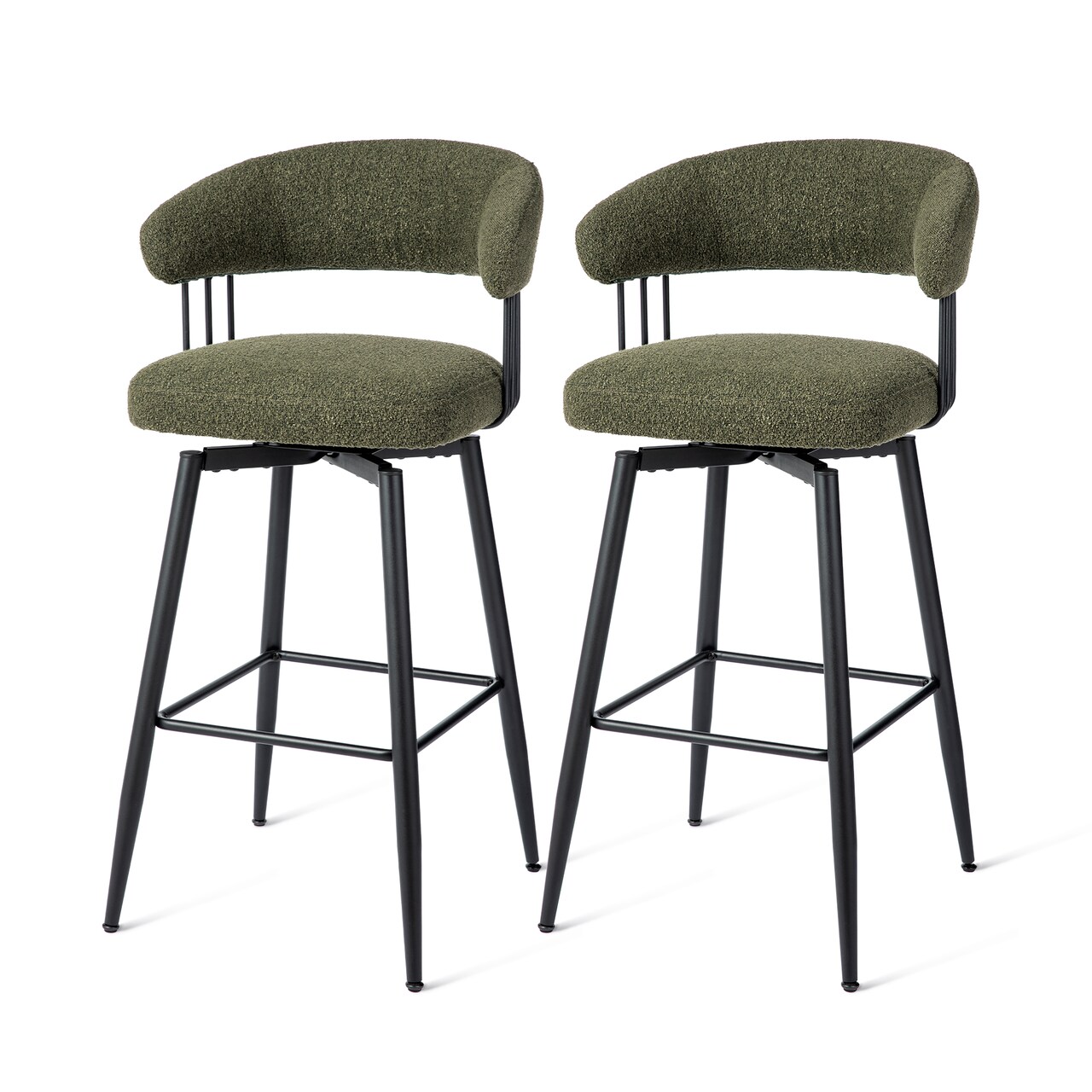 Set of 2/4 Modern Fabric/Leatherette Swivel Bar Stool with Tapered Black Metal Legs